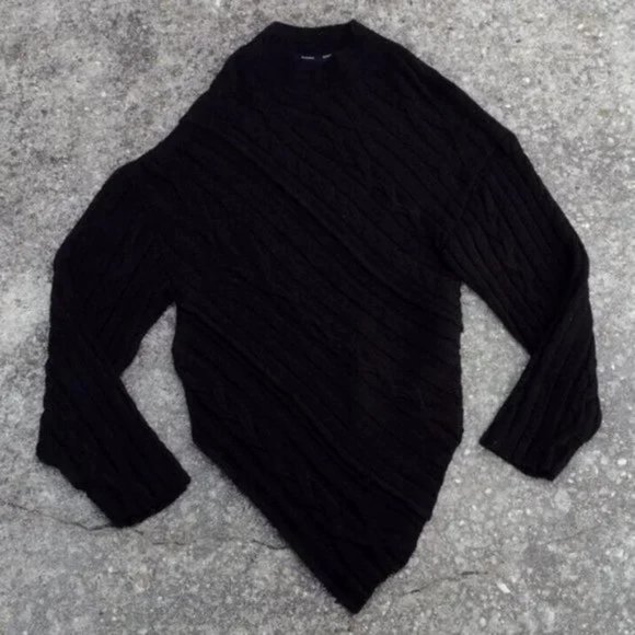 Proenza Schouler Black Label Cable Knit Asymmetric Sweater Black M Italy NWOT - Picture 4 of 9